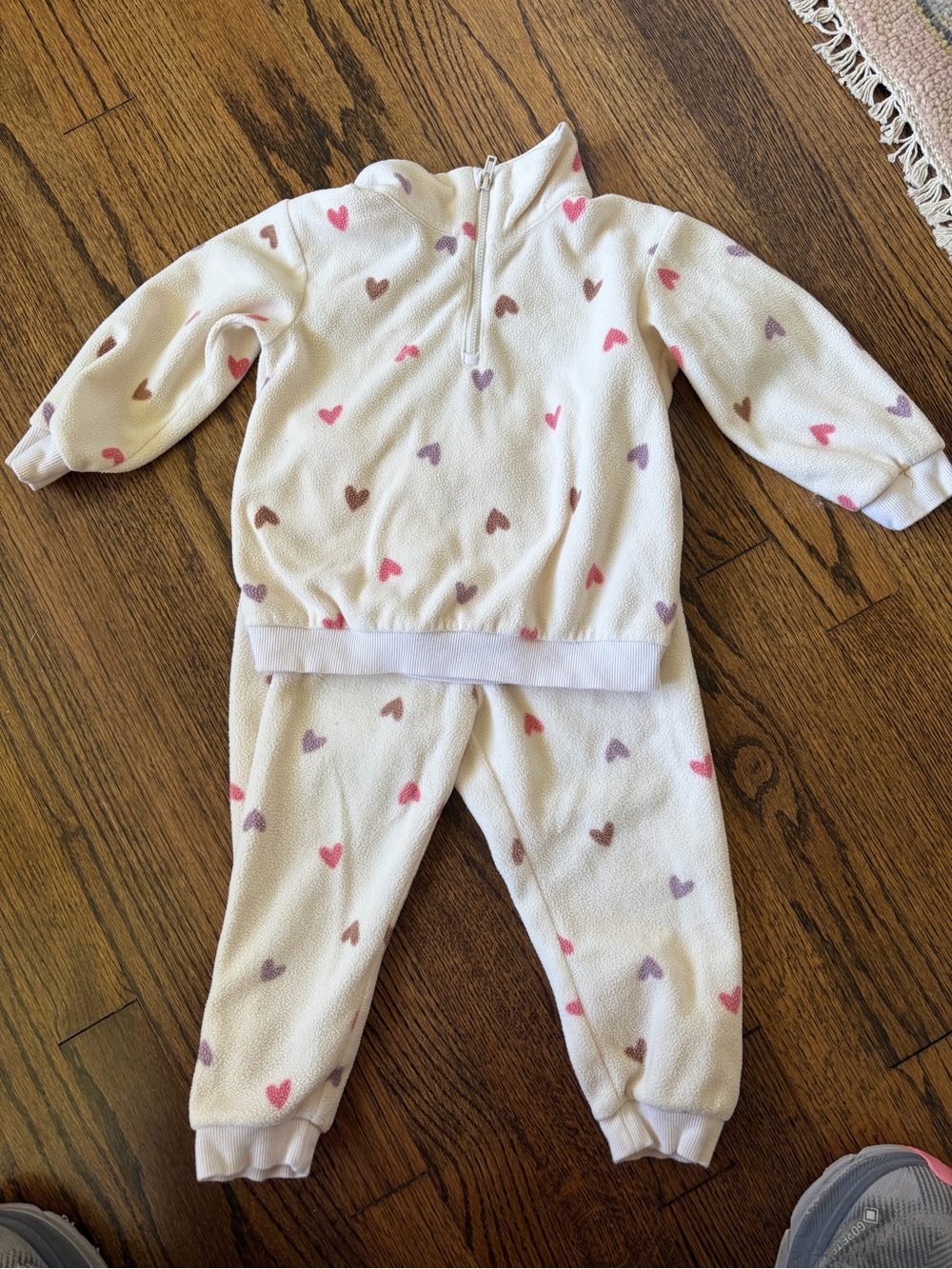 H&M Cream Heart Fleece Two-Piece Set